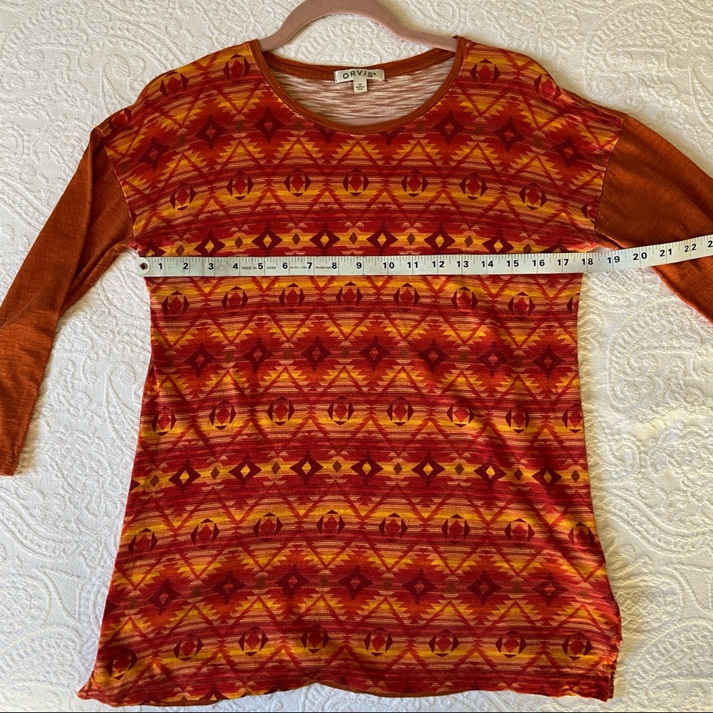Orvis lightweight 3/4 sleeve tee. Native American print warm colors - Picture 2 of 6